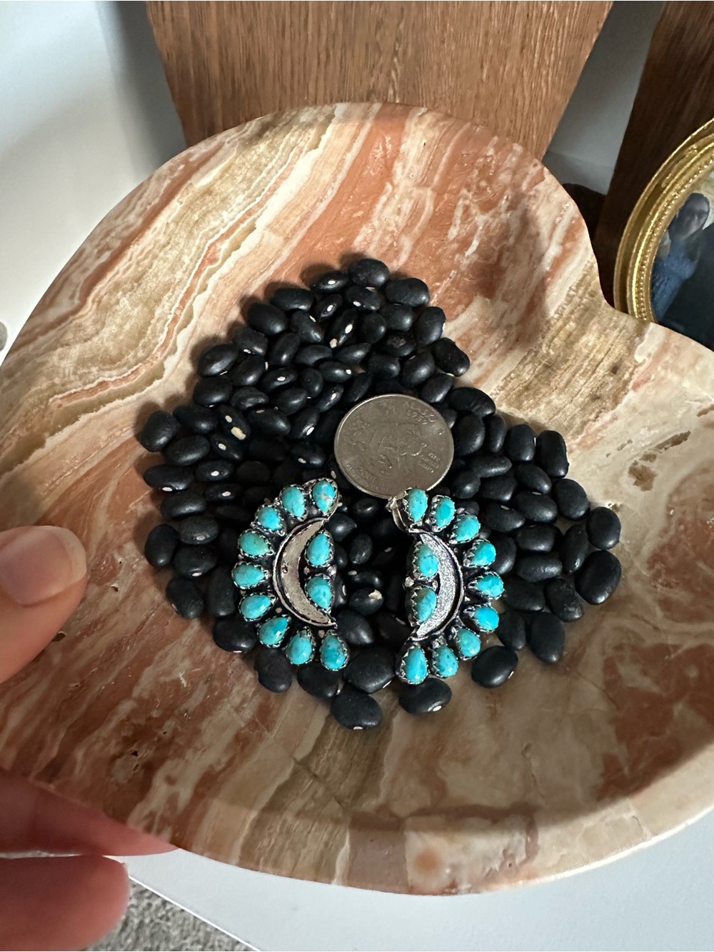 Authentic Turquoise Sterling Silver Post Stud Half Cluster Earrings 🩵 🌙